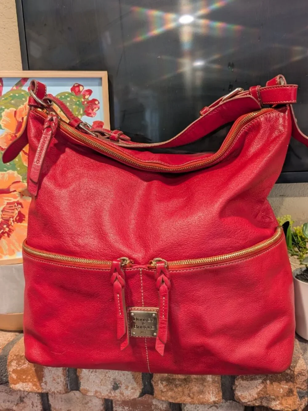 Dooney & Bourke Large Red Leather Hobo Shoulder Bag GUC